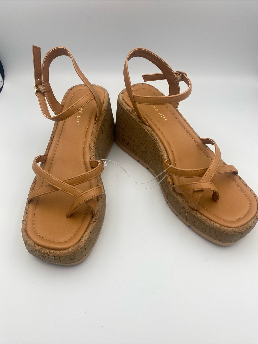 Madden Girl Tan Strappy Cork Platform Wedge Sandals